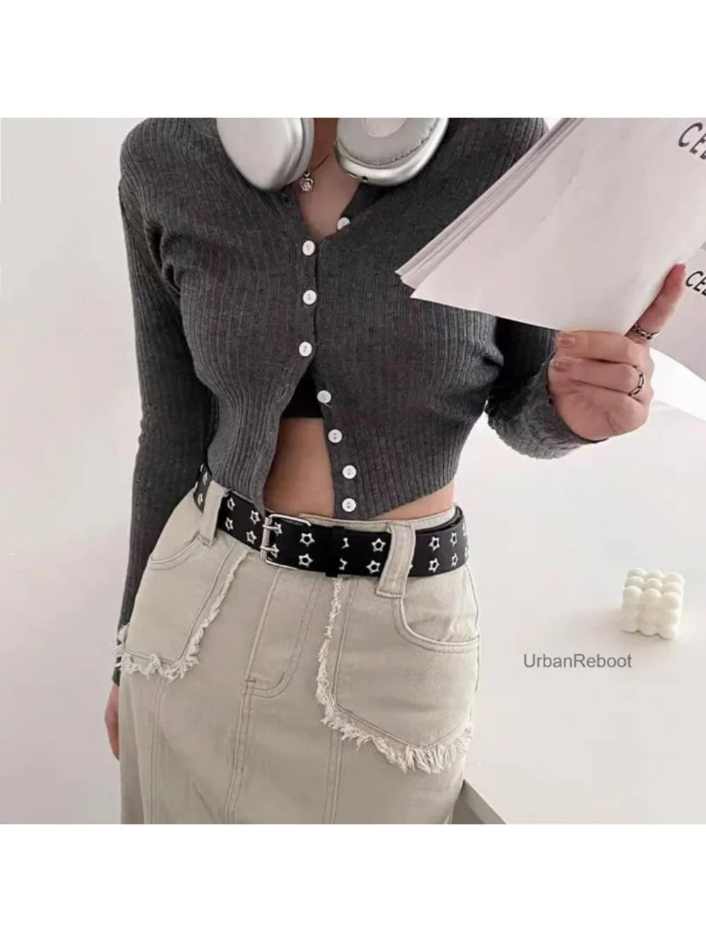 Y2K Star Double Buckle PU Leather Belt Punk Goth Belt